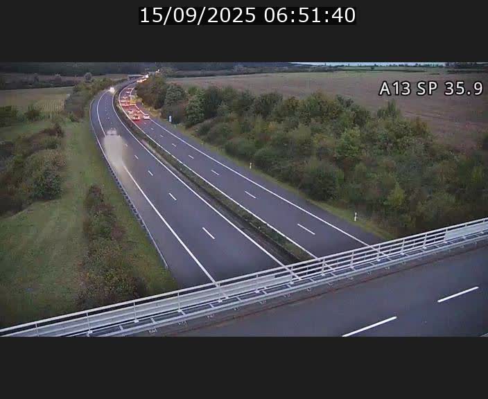 Webcam trafic sur A13 à l'entrée ouest du tunnel Markusbierg à Remerschen. Vue orientée vers Mondorf-les-Bains.