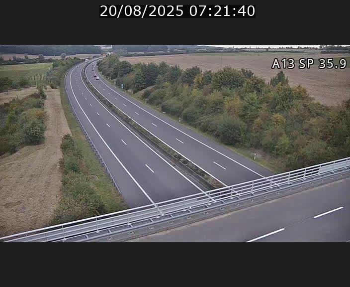 Webcam trafic sur A13 à l'entrée ouest du tunnel Markusbierg à Remerschen. Vue orientée vers Mondorf-les-Bains.