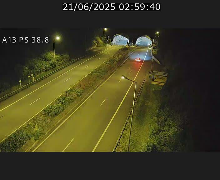 Webcam autoroute A13 à l'entrée ouest du tunnel Markusbierg à Schengen. Vue orientée vers Mondorf-les-Bains
