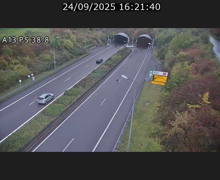 Webcam autoroute A13 à l'entrée ouest du tunnel Markusbierg à Schengen. Vue orientée vers Mondorf-les-Bains