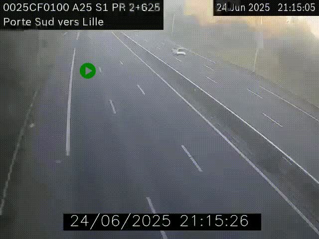 Webcam autoroute A25 sur le périphérique de Lille à hauteur de Lille-Sud et la sortie 3 Faches-Thumesnil. Vue orientée vers Lille-Centre.