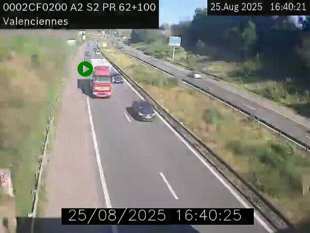 Webcam autoroute A2 à Valenciennes. Vue orientée vers Maubeuge et Mons (Belgique)