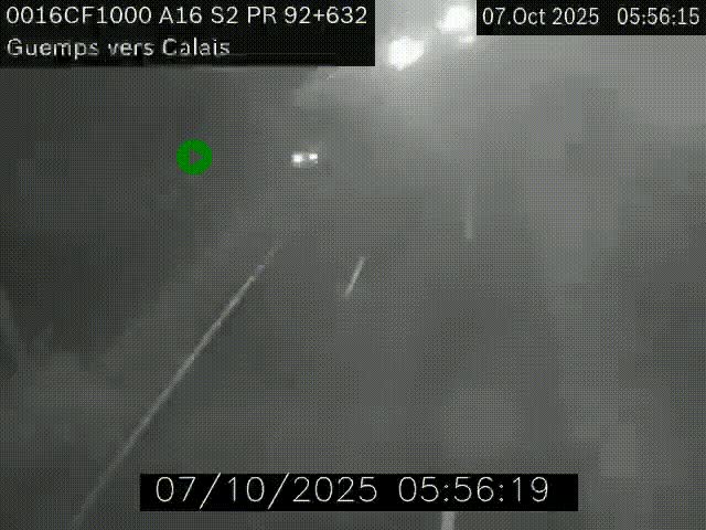 Webcam A16 juste après l'aire de repos d'Offekerque à Guemps. Vue orientée vers Calais