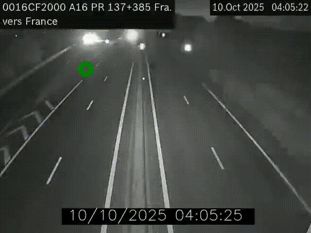 Webcam à la frontière franco-belge au niveau de Bray-Dunes/De-Panne sur l'autoroute A16. Vue orientée vers Calais