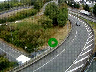 Caméra autoroute à la jonction entre l'A7 et la D301 (Boulevard urbain Sud de Lyon) à Feyzin, au sud de Lyon. Vue orientée vers Mions