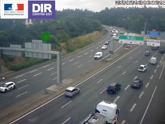 Caméra de circulation routière sur le boulevard périphérique Laurent Bonnevay de Lyon (D383) à hauteur de Bron, avant la jonction avec l'A43. Vue orientée vers l'échangeur