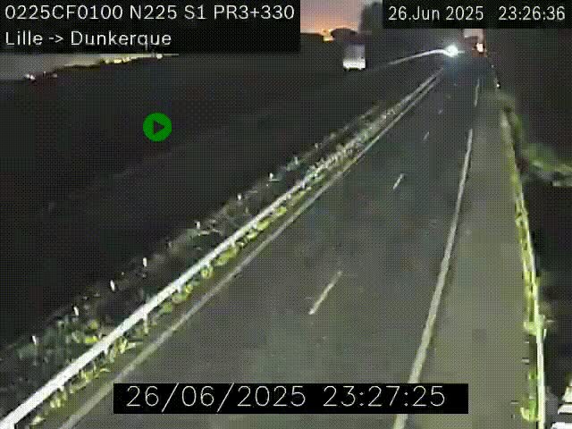 Webcam autoroute A25 (N225) à hauteur de Bergues (Bierne). Vue orientée vers Dunkerque.