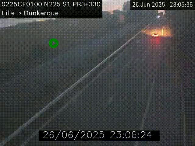 Webcam autoroute A25 (N225) à hauteur de Bergues (Bierne). Vue orientée vers Dunkerque.