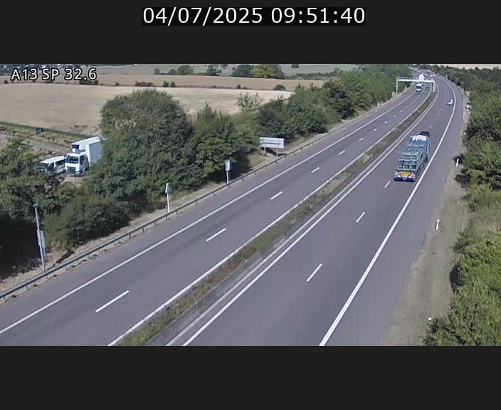 Webcam info trafic A13 à hauteur de Mondorf-les-bains. Vue orientée vers Altwies