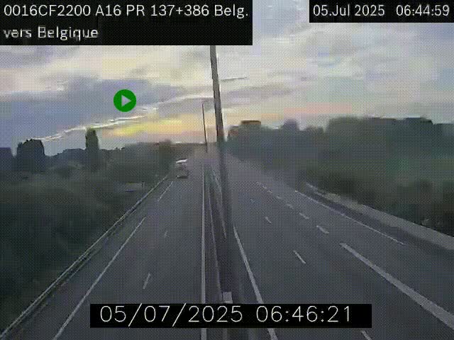 Webcam à la frontière franco-belge au niveau de Bray-Dunes/De-Panne sur l'autoroute A16. Vue orientée vers la Belgique