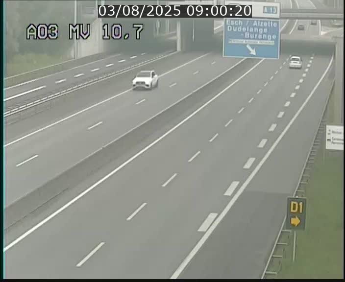 Traffic live webcam Luxembourg Croix de Bettembourg - A3 - BK 10.7 - direction France
