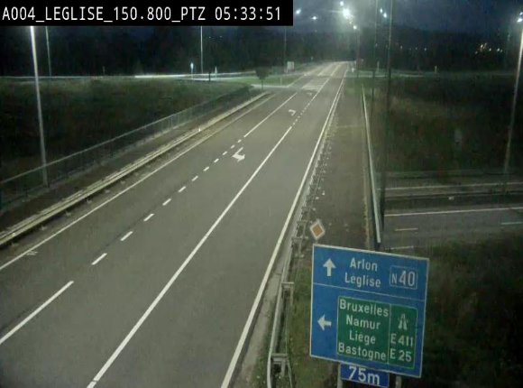 Webcam au-dessus de l'E411 sur la N40. Vue orientée vers Léglise en provenance de Neufchâteau