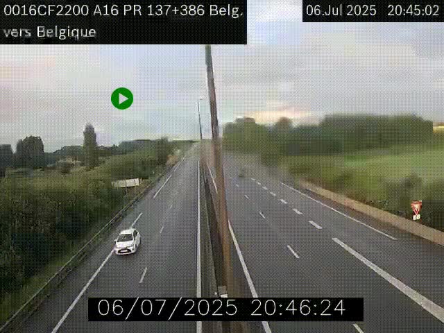 Webcam à la frontière franco-belge au niveau de Bray-Dunes/De-Panne sur l'autoroute A16. Vue orientée vers la Belgique