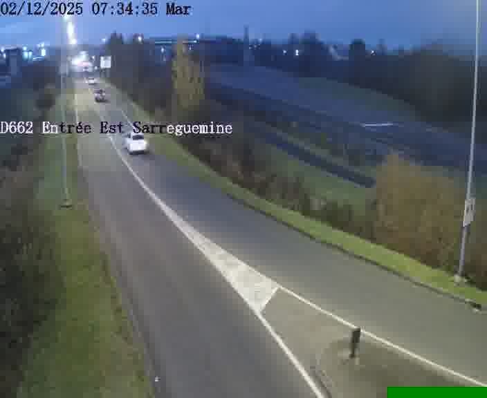 Point de vue trafic déployé sur D662 (France) à Sarreguemines, regardant vers Sarreguemines, aidant conducteurs et services à anticiper les flux.