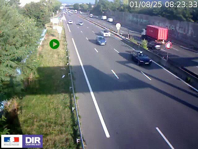 Webcam à Bron sur l'A43 à la jonction avec le boulevard périphérique de Lyon (D383). Vue orientée vers Lyon