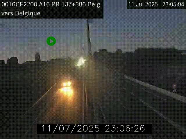 Webcam à la frontière franco-belge au niveau de Bray-Dunes/De-Panne sur l'autoroute A16. Vue orientée vers la Belgique