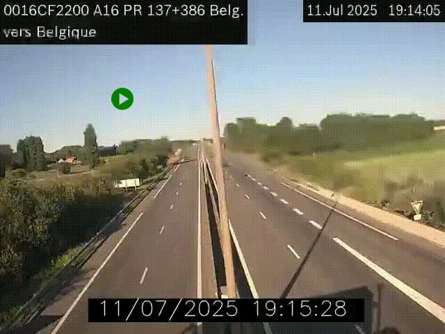 Webcam à la frontière franco-belge au niveau de Bray-Dunes/De-Panne sur l'autoroute A16. Vue orientée vers la Belgique