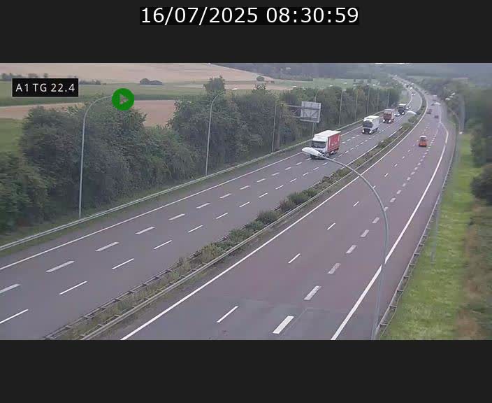 Traffic live webcam Luxembourg Flaxweiler - A1 direction Luxembourg - BK 22.4