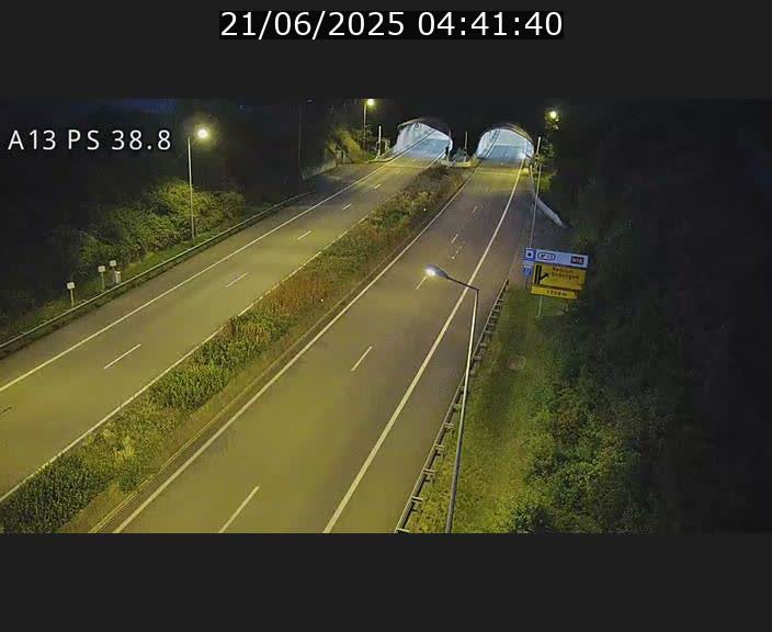 Webcam autoroute A13 à l'entrée ouest du tunnel Markusbierg à Schengen. Vue orientée vers Mondorf-les-Bains