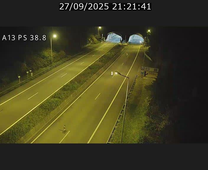 Webcam autoroute A13 à l'entrée ouest du tunnel Markusbierg à Schengen. Vue orientée vers Mondorf-les-Bains