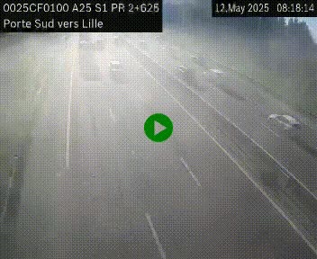 Webcam autoroute A25 sur le périphérique de Lille à hauteur de Lille-Sud et la sortie 3 Faches-Thumesnil. Vue orientée vers Lille-Centre.