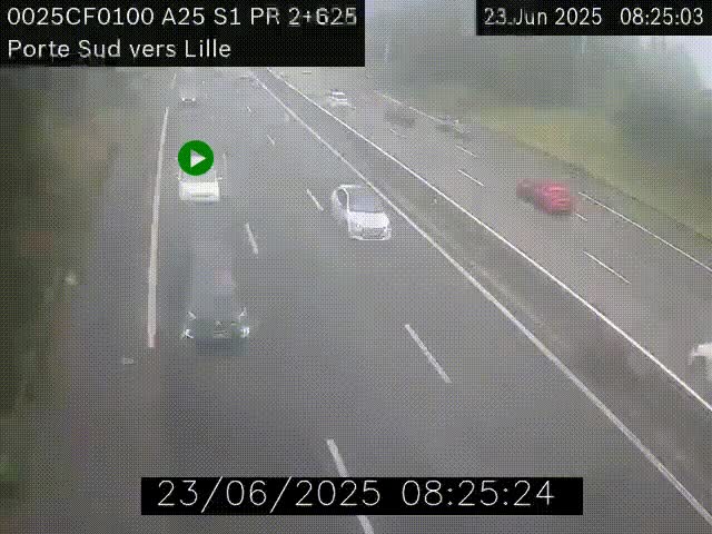 Webcam autoroute A25 sur le périphérique de Lille à hauteur de Lille-Sud et la sortie 3 Faches-Thumesnil. Vue orientée vers Lille-Centre.