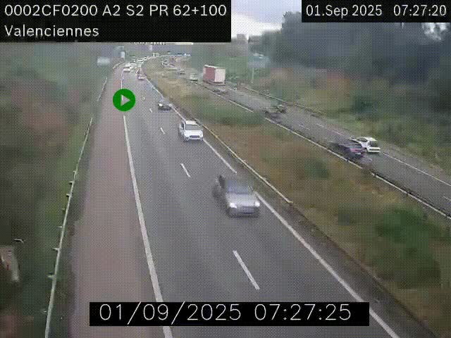 Webcam autoroute A2 à Valenciennes. Vue orientée vers Maubeuge et Mons (Belgique)