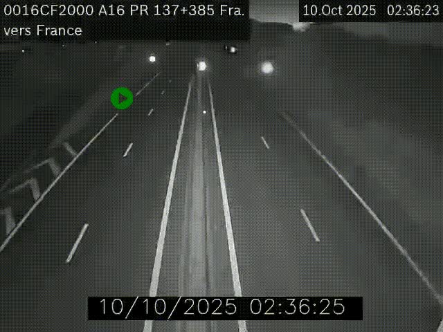 Webcam à la frontière franco-belge au niveau de Bray-Dunes/De-Panne sur l'autoroute A16. Vue orientée vers Calais