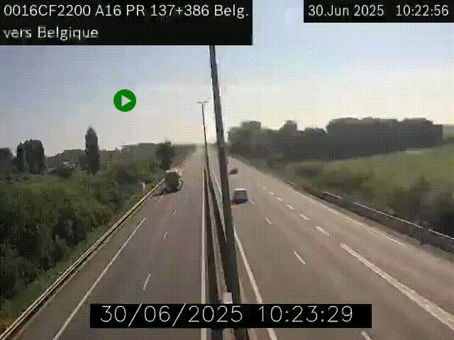 Webcam à la frontière franco-belge au niveau de Bray-Dunes/De-Panne sur l'autoroute A16. Vue orientée vers la Belgique