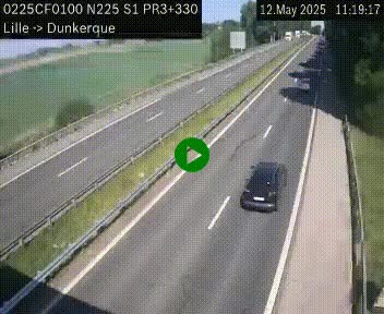 Webcam autoroute A25 (N225) à hauteur de Bergues (Bierne). Vue orientée vers Dunkerque.