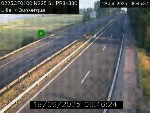 Webcam autoroute A25 (N225) à hauteur de Bergues (Bierne). Vue orientée vers Dunkerque.