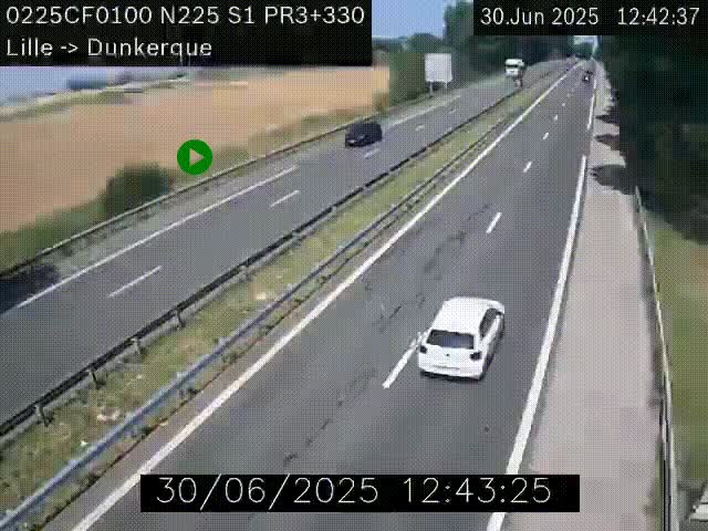 Webcam autoroute A25 (N225) à hauteur de Bergues (Bierne). Vue orientée vers Dunkerque.