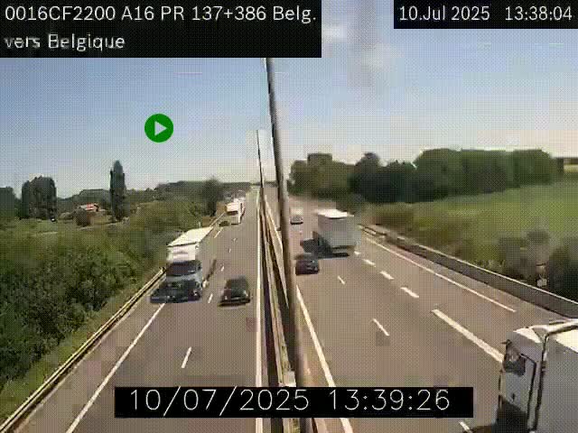 Webcam à la frontière franco-belge au niveau de Bray-Dunes/De-Panne sur l'autoroute A16. Vue orientée vers la Belgique