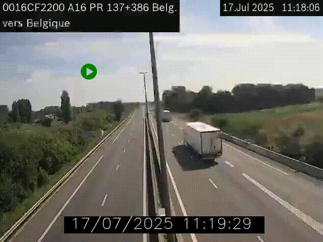Webcam à la frontière franco-belge au niveau de Bray-Dunes/De-Panne sur l'autoroute A16. Vue orientée vers la Belgique