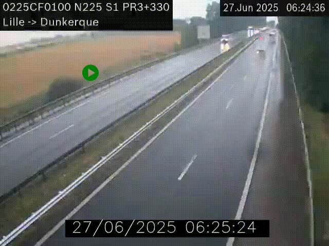 Webcam autoroute A25 (N225) à hauteur de Bergues (Bierne). Vue orientée vers Dunkerque.