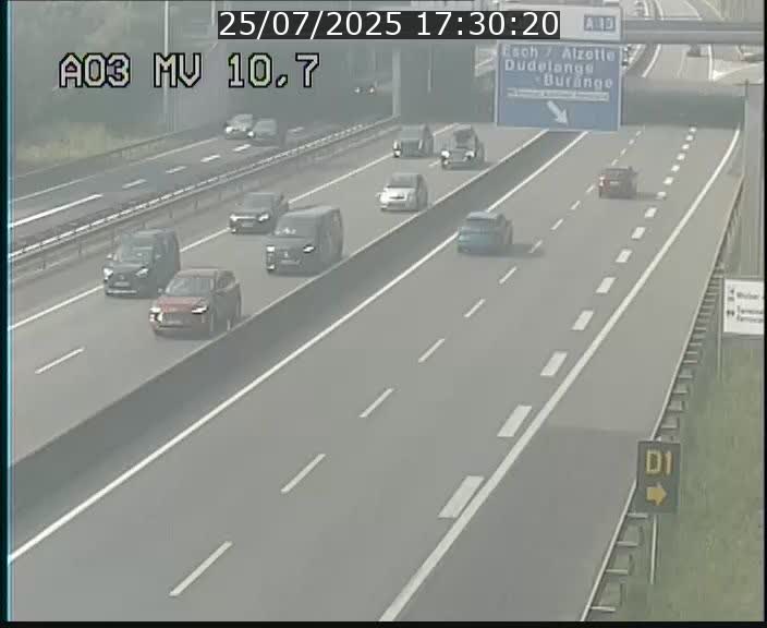 Traffic live webcam Luxembourg Croix de Bettembourg - A3 - BK 10.7 - direction France
