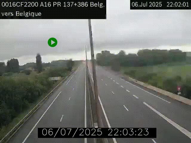 Webcam à la frontière franco-belge au niveau de Bray-Dunes/De-Panne sur l'autoroute A16. Vue orientée vers la Belgique