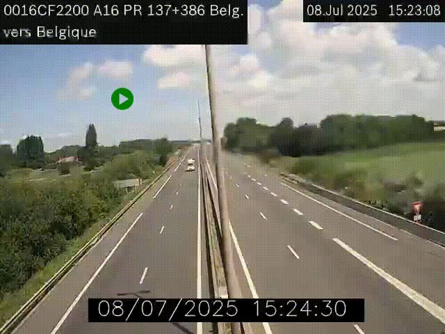 Webcam à la frontière franco-belge au niveau de Bray-Dunes/De-Panne sur l'autoroute A16. Vue orientée vers la Belgique