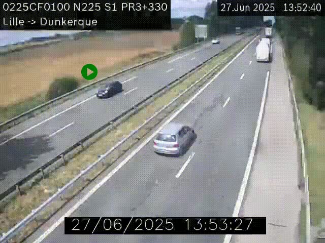 Webcam autoroute A25 (N225) à hauteur de Bergues (Bierne). Vue orientée vers Dunkerque.