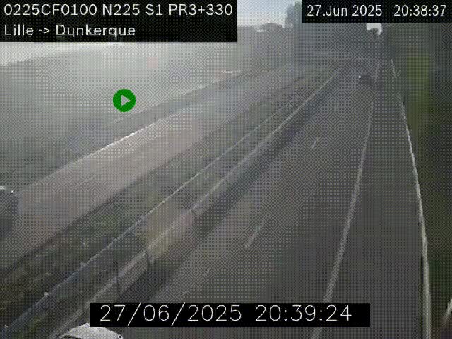 Webcam autoroute A25 (N225) à hauteur de Bergues (Bierne). Vue orientée vers Dunkerque.