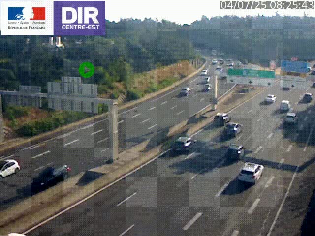 Caméra de circulation routière sur le boulevard périphérique Laurent Bonnevay de Lyon (D383) à hauteur de Bron, avant la jonction avec l'A43. Vue orientée vers l'échangeur
