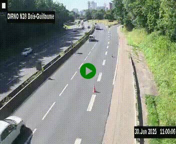 Webcam routière à hauteur de Bois-Guillaume en périphérie de Rouen. Vue orientée vers Rouen