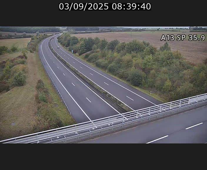 Webcam trafic sur A13 à l'entrée ouest du tunnel Markusbierg à Remerschen. Vue orientée vers Mondorf-les-Bains.