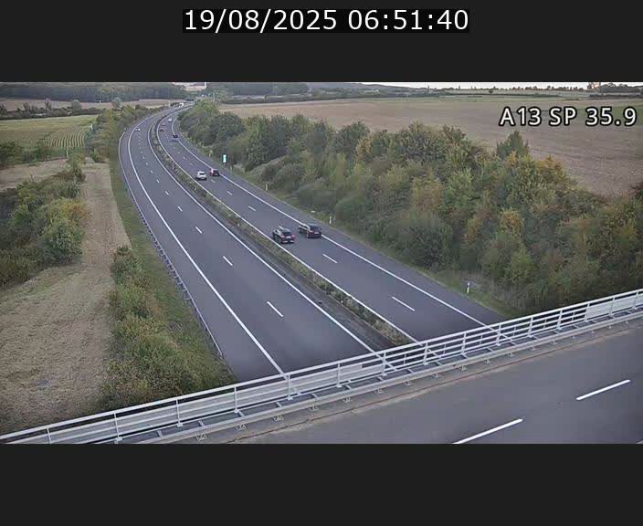 Webcam trafic sur A13 à l'entrée ouest du tunnel Markusbierg à Remerschen. Vue orientée vers Mondorf-les-Bains.