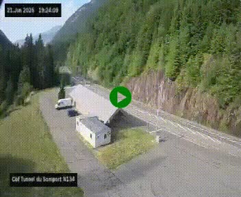 Webcam à l'entrée du tunnel du Somport, côté français, sur la N134, dans les Pyrénées, en direction de l'Espagne, à 1116 mètres d'altitude