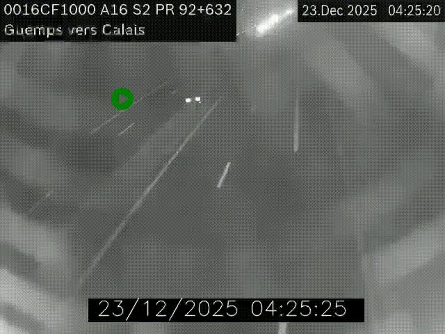 Webcam A16 juste après l'aire de repos d'Offekerque à Guemps. Vue orientée vers Calais