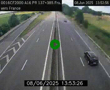 Webcam à la frontière franco-belge au niveau de Bray-Dunes/De-Panne sur l'autoroute A16. Vue orientée vers Calais