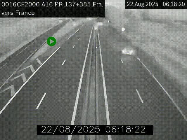 Webcam à la frontière franco-belge au niveau de Bray-Dunes/De-Panne sur l'autoroute A16. Vue orientée vers Calais