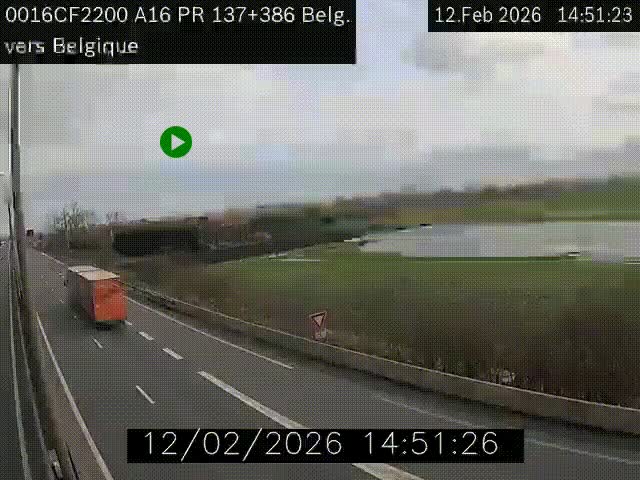 Webcam à la frontière franco-belge au niveau de Bray-Dunes/De-Panne sur l'autoroute A16. Vue orientée vers la Belgique