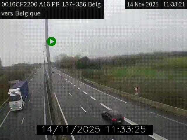 Webcam à la frontière franco-belge au niveau de Bray-Dunes/De-Panne sur l'autoroute A16. Vue orientée vers la Belgique